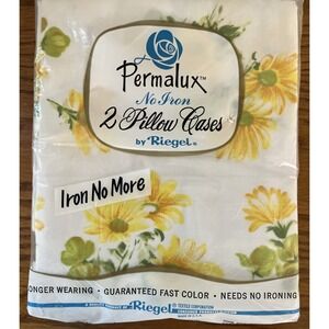 Vintage Riegel Permalux No Iron‎ Pillow Cases Yellow Floral Cottagecore NOS